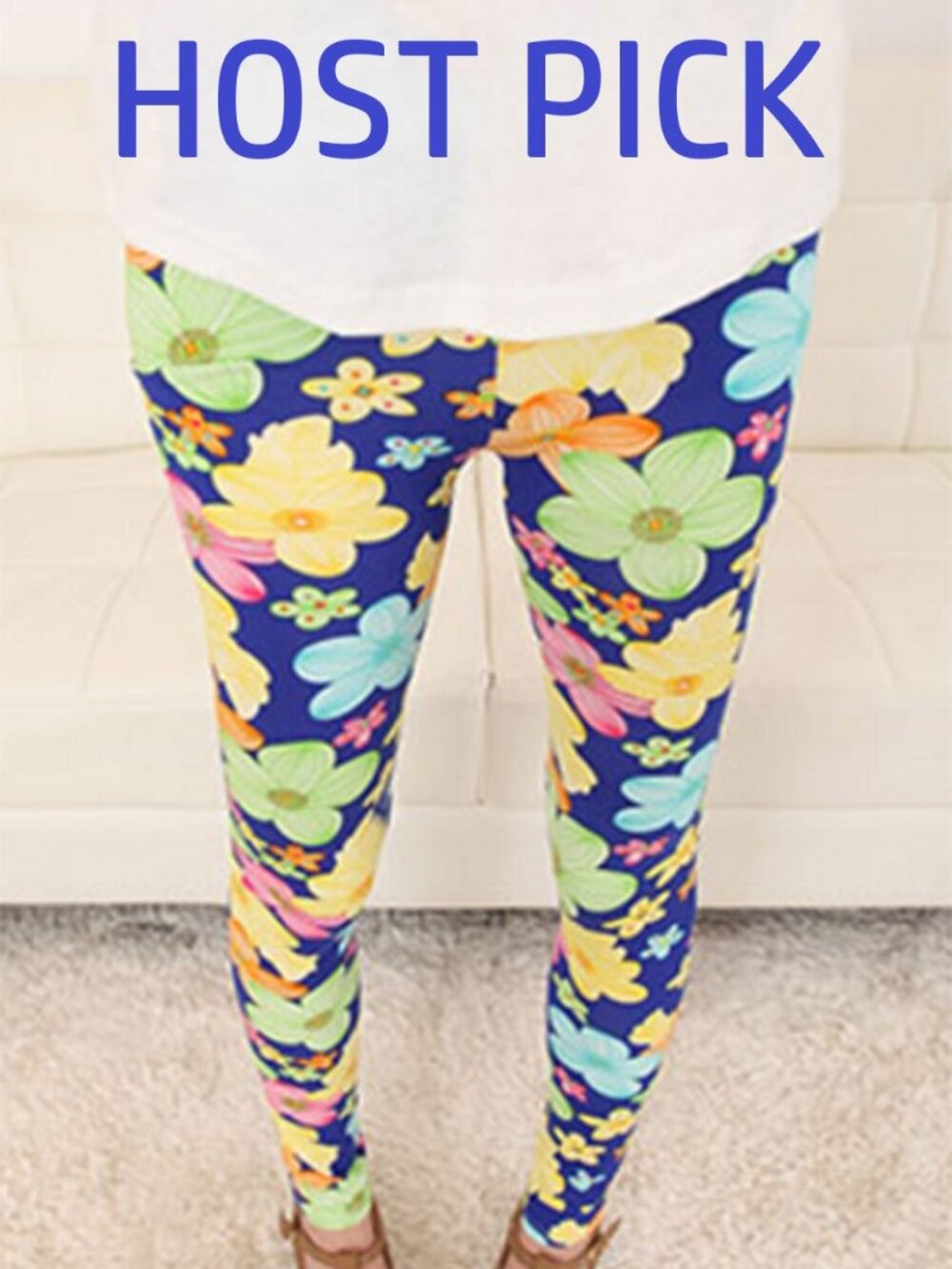 NWT Oh So Soft Blue Navy Floral Flowers Flowered Leggings One Size Fits Most